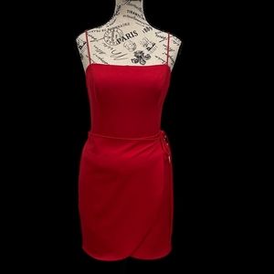 Blue Wren Red Sphagetti Strap Wrap Mini Dress S